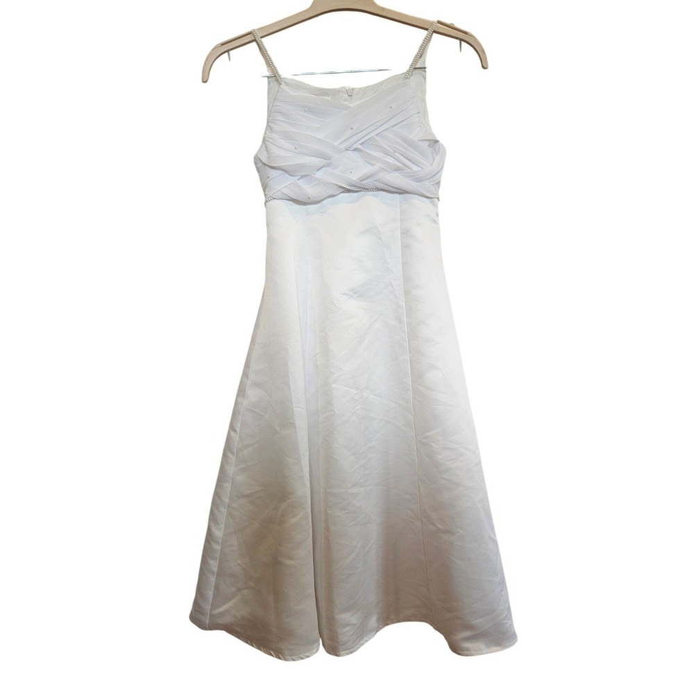 Cinderella White Satin Rhinestone Pearl A-Line Formal Dress Girls 14 Princess